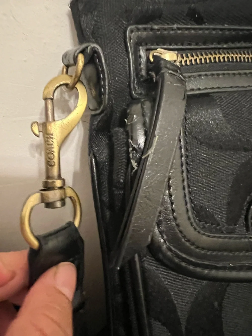 Coach Black Signature Messenger Bag with Gold Hardware